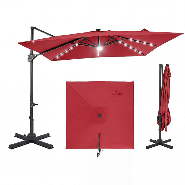 10 FT Cantilever Patio Umbrella with Solar LED Lights for Pool and Garden