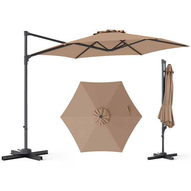 10 FT Patio Cantilever Umbrella with 360° Rotation and Air Vent for Backyard and Poolside