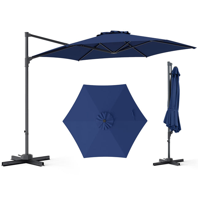 10 FT Patio Cantilever Umbrella with 360° Rotation and Air Vent for Backyard and Poolside
