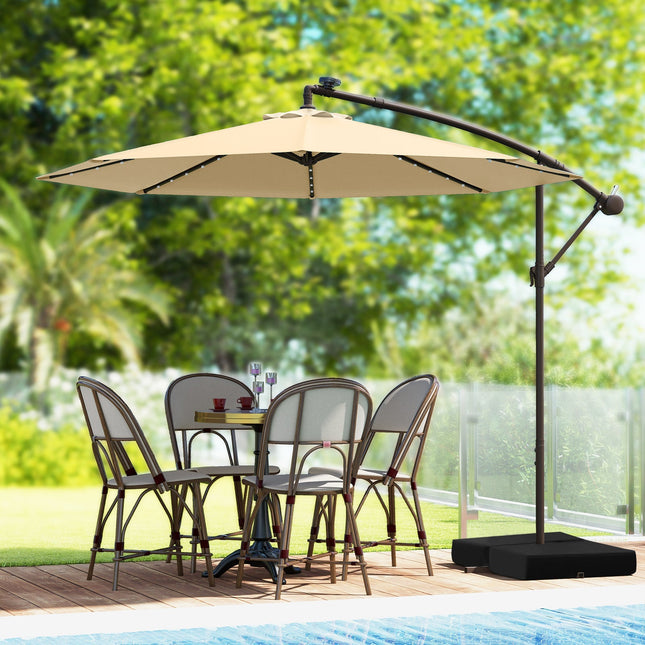 10 Feet Cantilever Umbrella with 32 LED Lights and Solar Panel Batteries