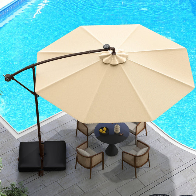 10 Feet Cantilever Umbrella with 32 LED Lights and Solar Panel Batteries