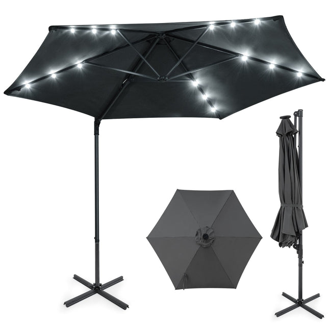 10 Feet Patio Cantilever Umbrella with Solar LED Lights