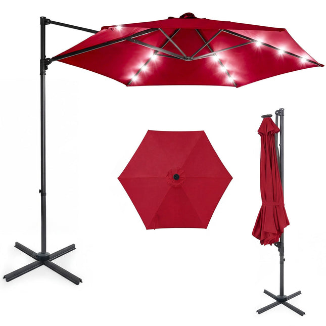 10 Feet Patio Cantilever Umbrella with Solar LED Lights