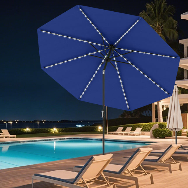 10 Feet Solar Patio Umbrella with 96 Multi-Colored Flowing LED Lights and Tilt Adjustment