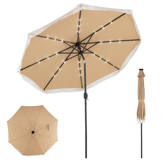 10 Feet Solar Patio Umbrella with 24 LED Lights for Yard