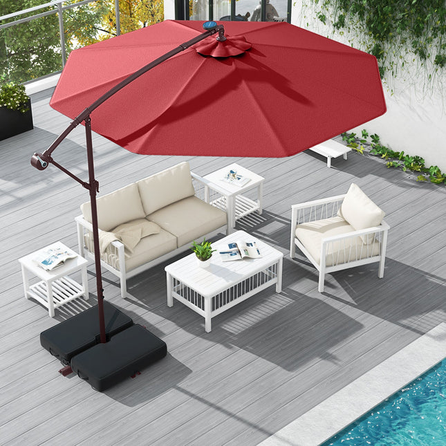 10 Ft Patio Umbrella Offset Cantilever Umbrella with 40 Solar Powered Lights