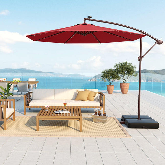 10 Ft Patio Umbrella Offset Cantilever Umbrella with 40 Solar Powered Lights