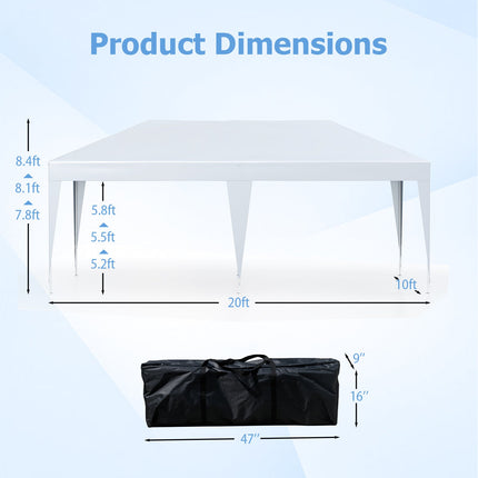 10 x 20 FT Pop up Canopy Tent with Carry Bag for Party BBQ-White