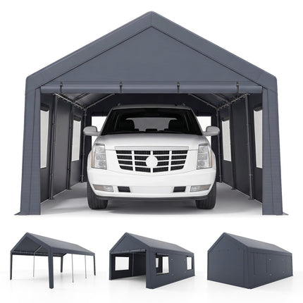 Portable Garage 10x20 FT with Dual Doors and Mesh Windows