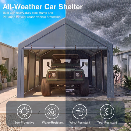 Portable Garage 10x20 FT with Dual Doors and Mesh Windows
