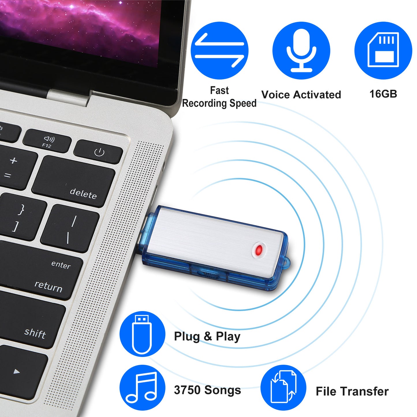 Mini Voice Recorder 16GB Digital Sound Audio Activated Recorder USB Flash Drive Disk w/ 192Hrs Recording U Disk Recorder For Meeting Lectures