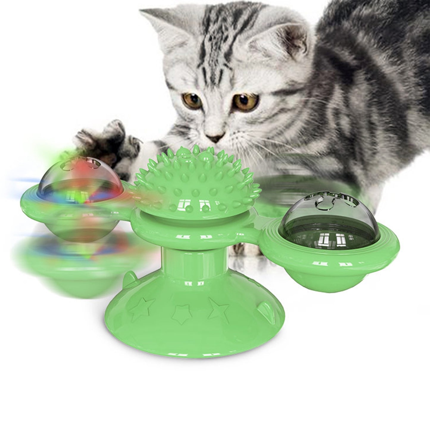 Windmill Cat Toy Turntable Interactive Teasing Pet Toy Wall Mount Turning Tickle Scratch Hair BrushÊCat Toy with Catnip Light Ball