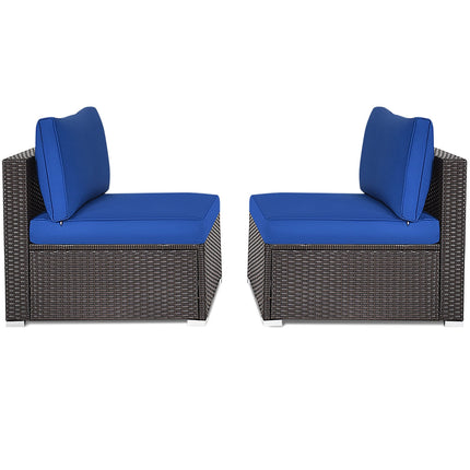 2 Pieces Patio Rattan Armless Sofa Set with 2 Cushions and 2 Pillows