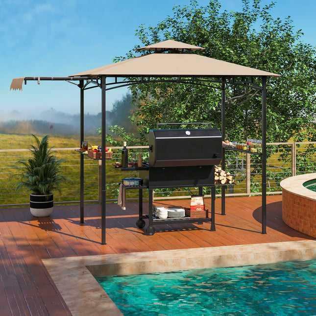 11 x 5 FT Grill Gazebo with Side Awning and Double-Tiered Top