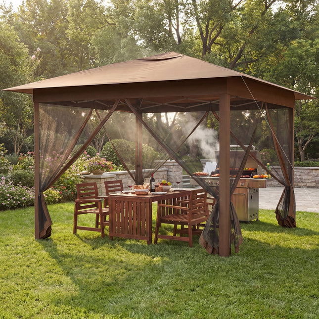 11.5 x 11.5 FT Pop-up Canopy Instant One-Person Setup with Mesh Screen Netting