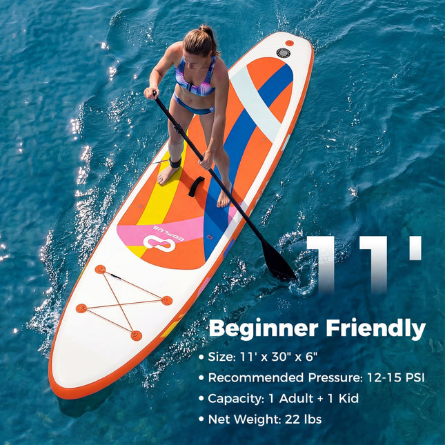 11' Wide Inflatable Stand Up Paddle Board with Backpack for All Skill Levels