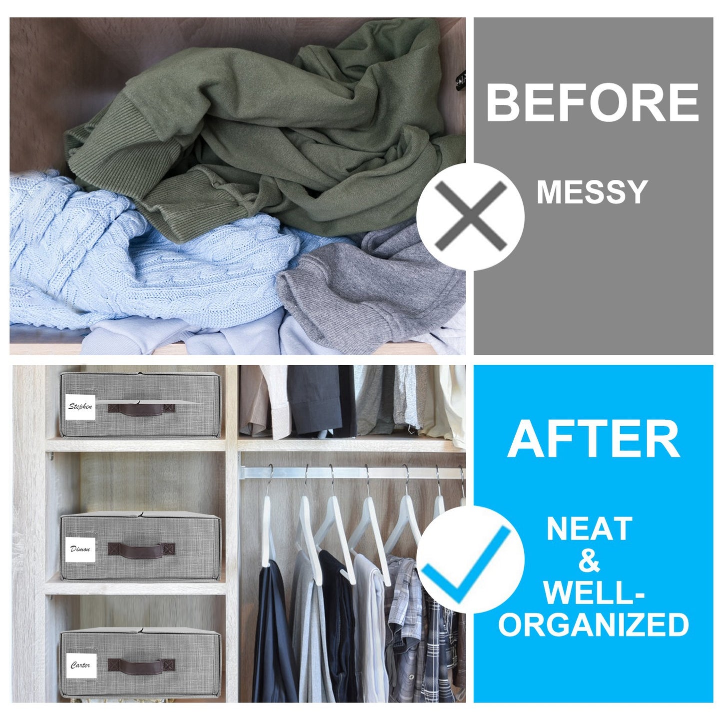 4Pcs Bed Sheet Set Organizers Foldable Bedsheets Storage Bins For Clothing Duvet Cover Pillowcase King Queen Bedsheet Closet Bedding Container With La