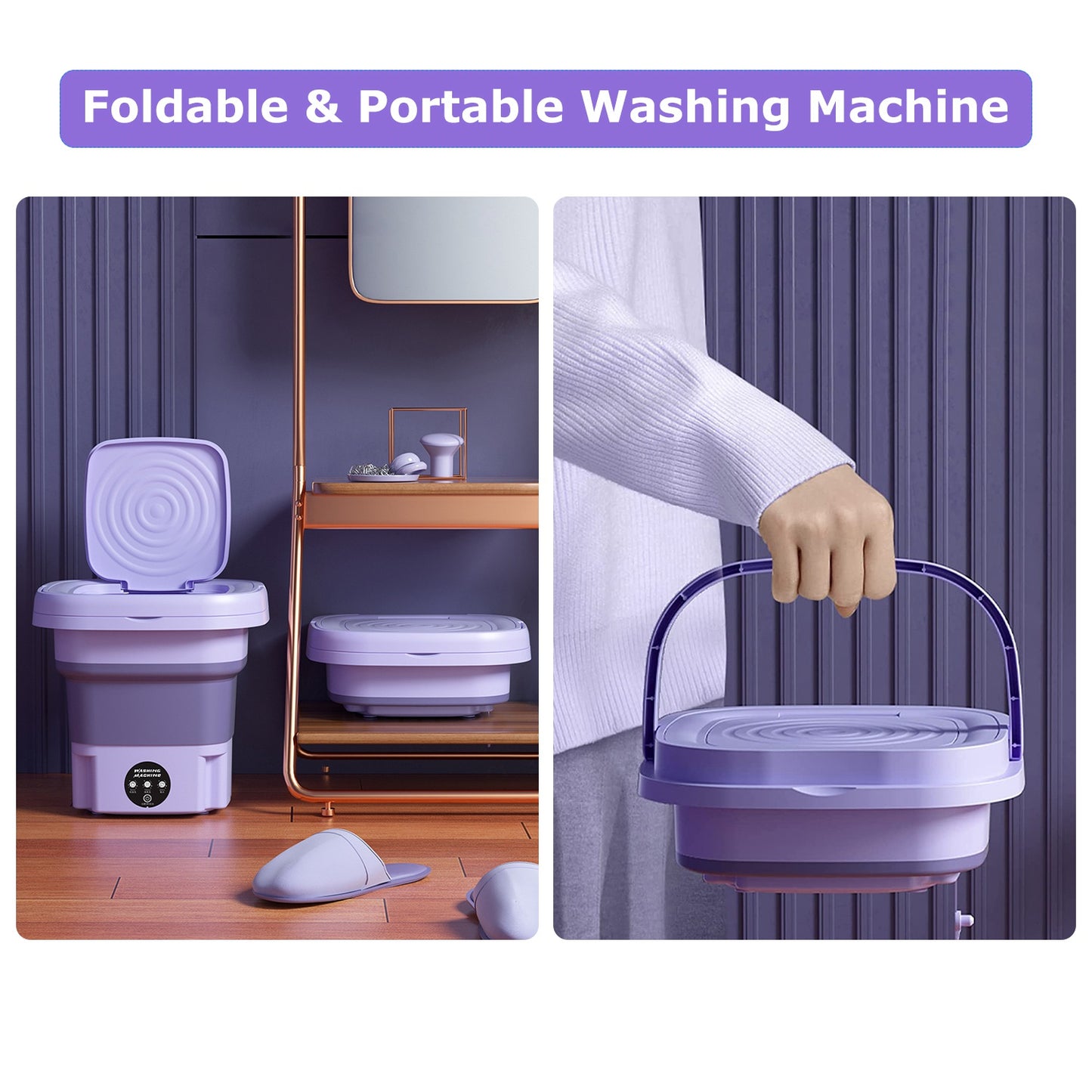 Foldable Mini Washing Machine – Portable Electric Washer with Drain Basket