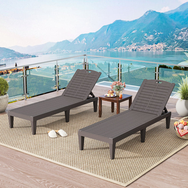 Outdoor PP Chaise Lounge Chairs Set of 2 with 4-Position Adjustable Backrests