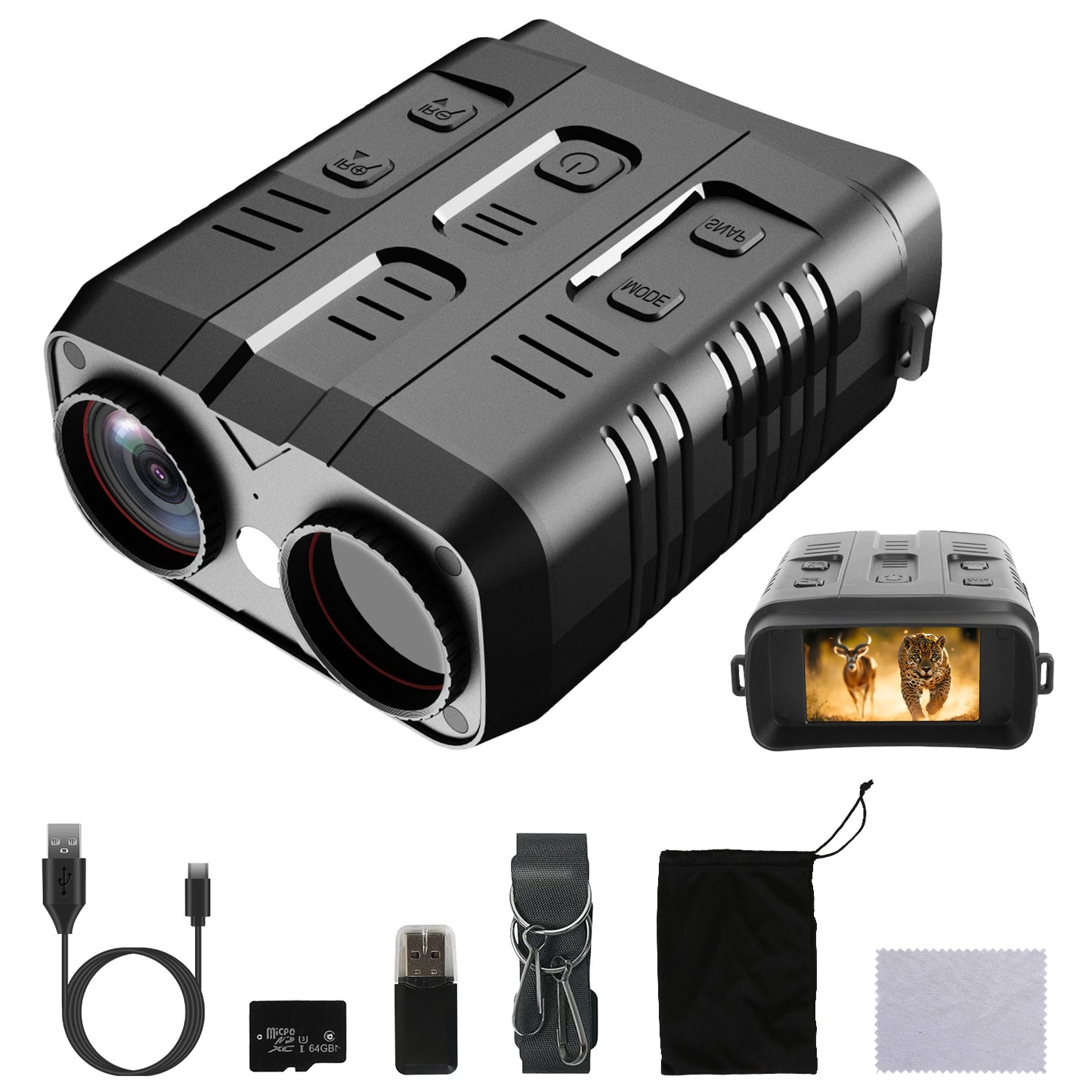 Night Vision Goggles 4K Full-Color BinocularsÊ10XÊZoom with 2624ft Viewing Range 3\'\' Screen 64G MMC Card WIFI APP Control Save Photo and Video for C