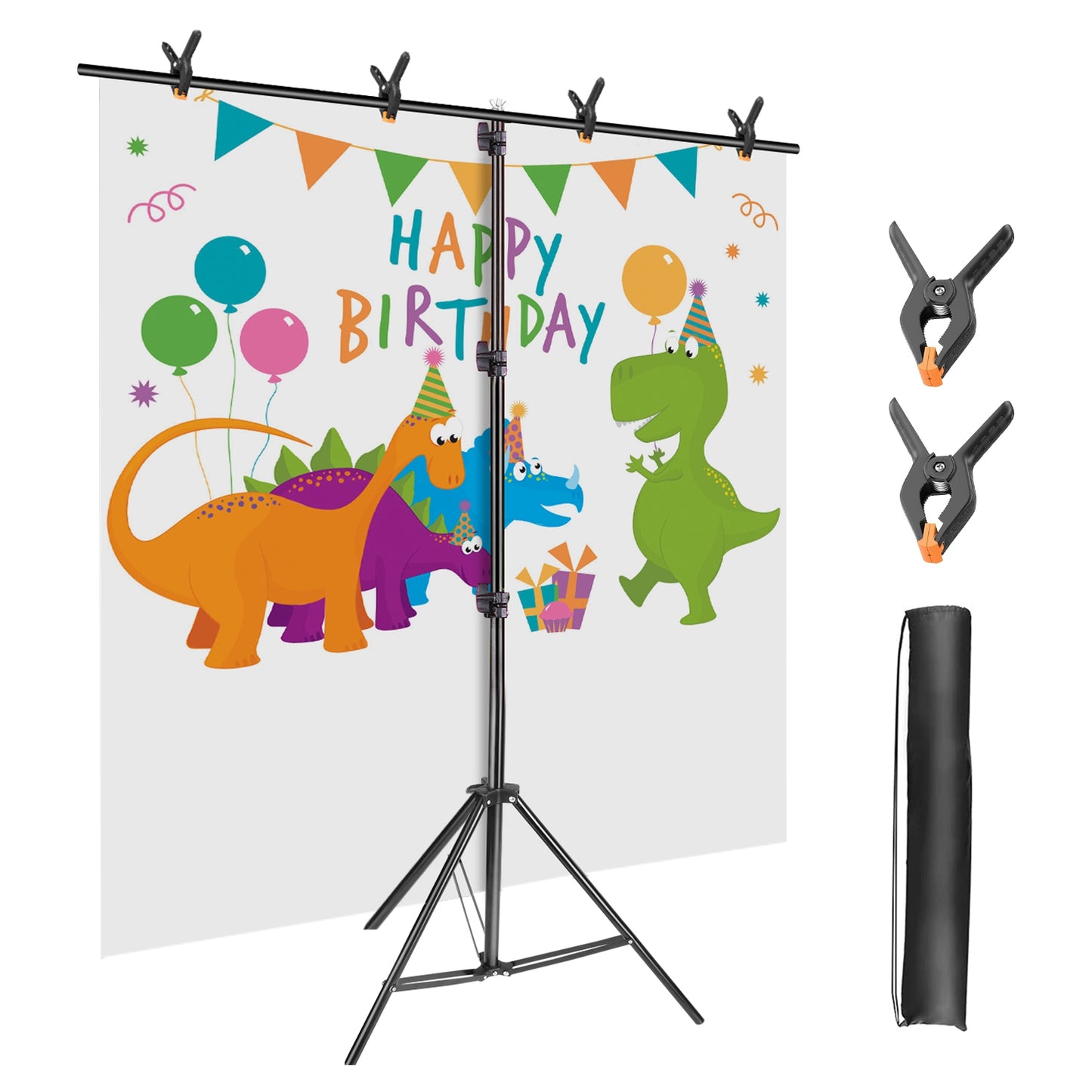 6.5 8.5FT T-Shape Photo Video Backdrop Stand Heavy Duty Background Stand Adjustable Photography Backdrop Stand with 6 Spring Clamps Sandbag Carry Bag