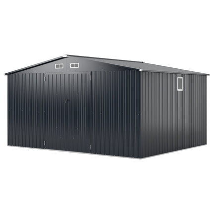 12 x 9.8 Feet Outdoor Storage Shed with Lockable Door and Pitched Roof-Gray