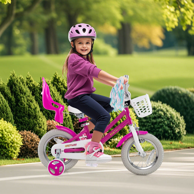 Kids Bike 12 Inch with Training Wheels and 2 Brake System for 3
