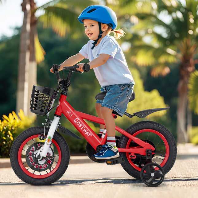 14 Inch Kids Bike Adjustable with Storage Basket and Double Brake for 3-5 Years Old-14 inches