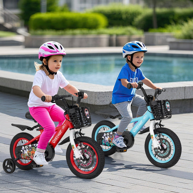 14 Inch Kids Bike Adjustable with Storage Basket and Double Brake for 3-5 Years Old-14 inches