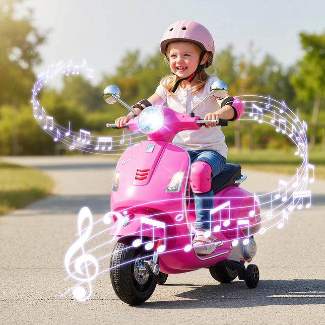 12V Kids Electric Motorcycle Licensed VESPA with Music and Training Wheels