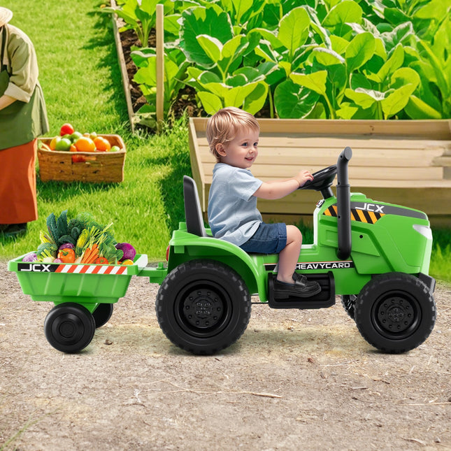 12V 2-in-1 Kids Ride On Tractor with Trailer and 3-Gear Shift