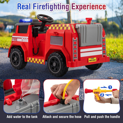 12V Ride on Fire Truck Powered Car with Water Gun and Interphone-Red
