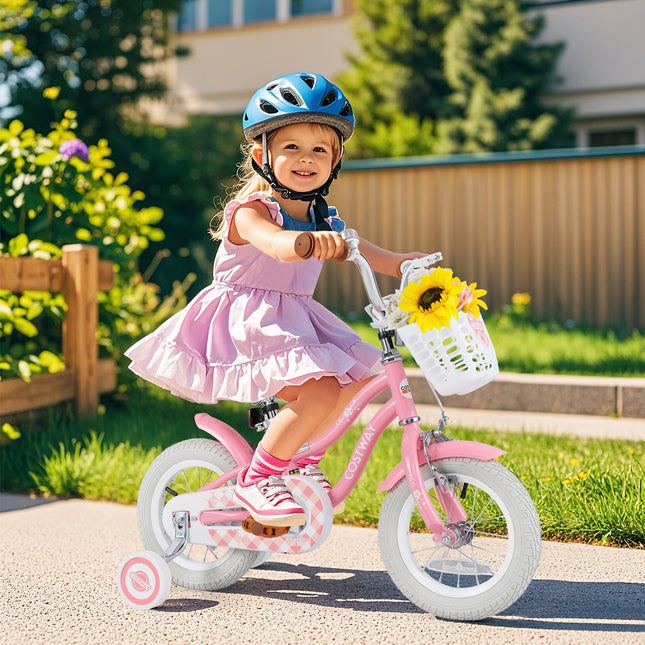 14 Inch Kids Bike with Training Wheels and Basket for Boys Girls 3-5 Years Old-14 inches