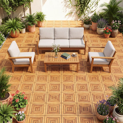 Acacia Wood Interlocking Deck Tiles 12x12 Inch - 24 Pack
