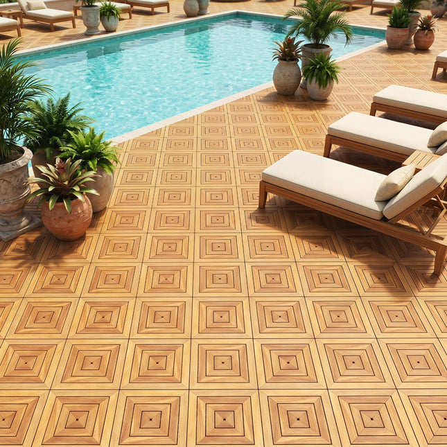 Acacia Wood Interlocking Deck Tiles 12x12 Inch - 48 Pack