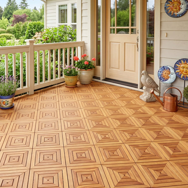 Acacia Wood Interlocking Deck Tiles 12x12 Inch - 48 Pack