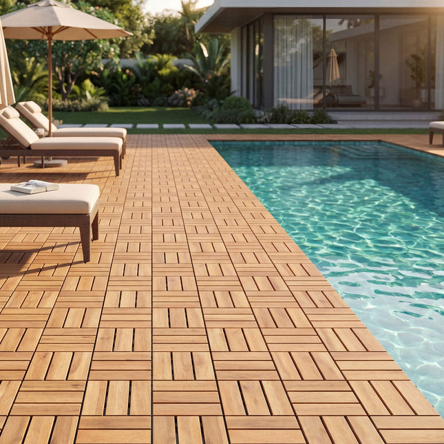 Acacia Wood Interlocking Deck Tiles 12x12 Inch - 54 Pack