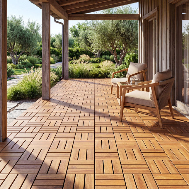 Acacia Wood Interlocking Deck Tiles 12x12 Inch - 54 Pack