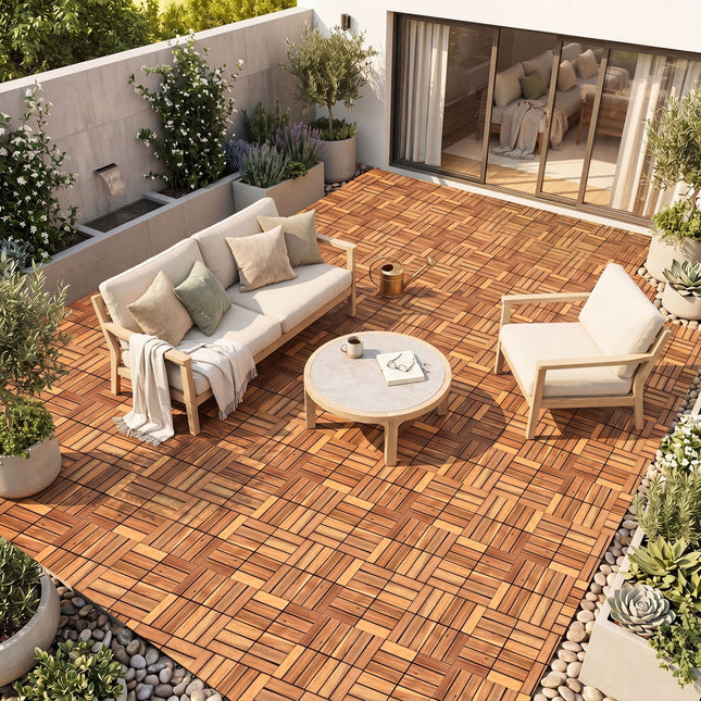 Acacia Wood Interlocking Deck Tiles 12x12 Inch - 54 Pack