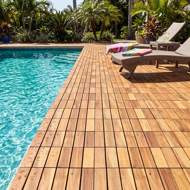 Acacia Wood Interlocking Deck Tiles 12x12 Inch - 54 Pack