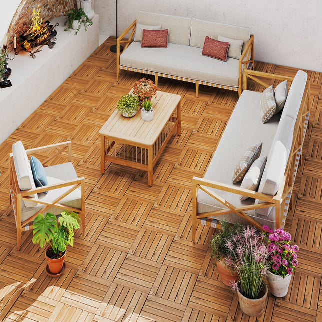 Acacia Wood Interlocking Deck Tiles 12x12 Inch (54 Pack)