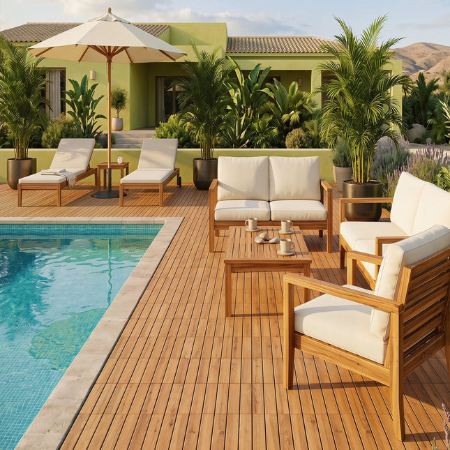 Acacia Wood Interlocking Deck Tiles 12x12 Inch (54 Pack)