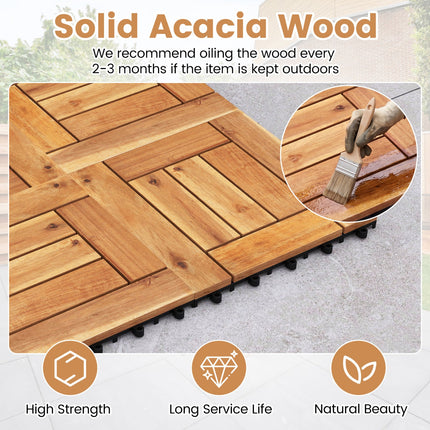 Acacia Wood Interlocking Deck Tiles 12" x 12" - Natural