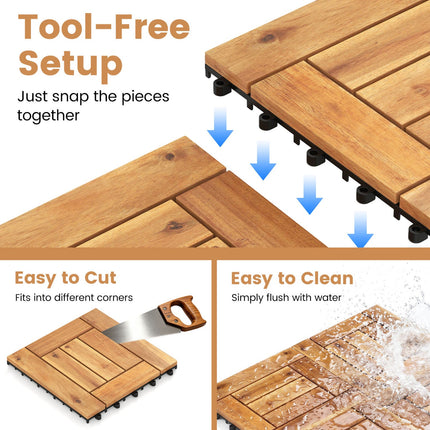Acacia Wood Interlocking Deck Tiles 12" x 12" - Natural