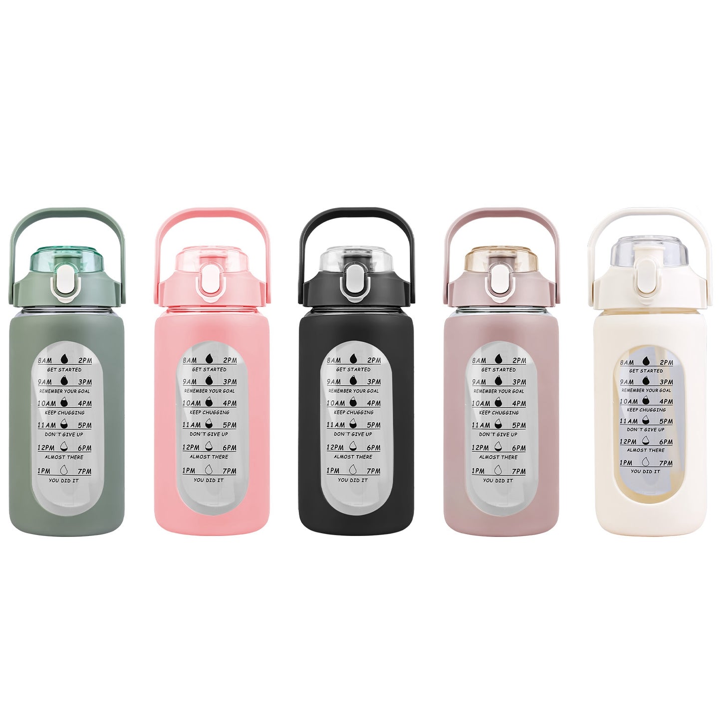 34Oz Glass Water Bottle Sports Water Bottle Motivational Water Bottle Water Intake Tracker Bottle with Straw Time Marker Silicone Sleeve Handle for Gy