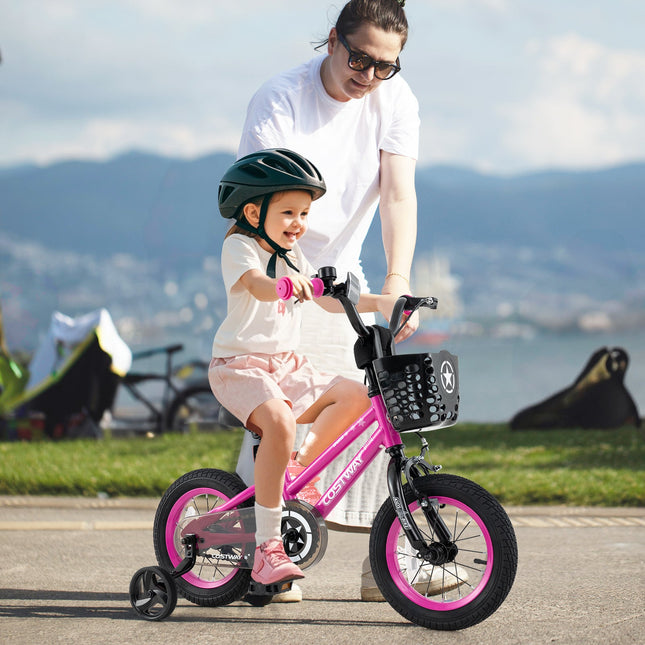 14 Inch Kids Bike Adjustable Bicycle with Front Basket for Children Aged 4-5 Years Old