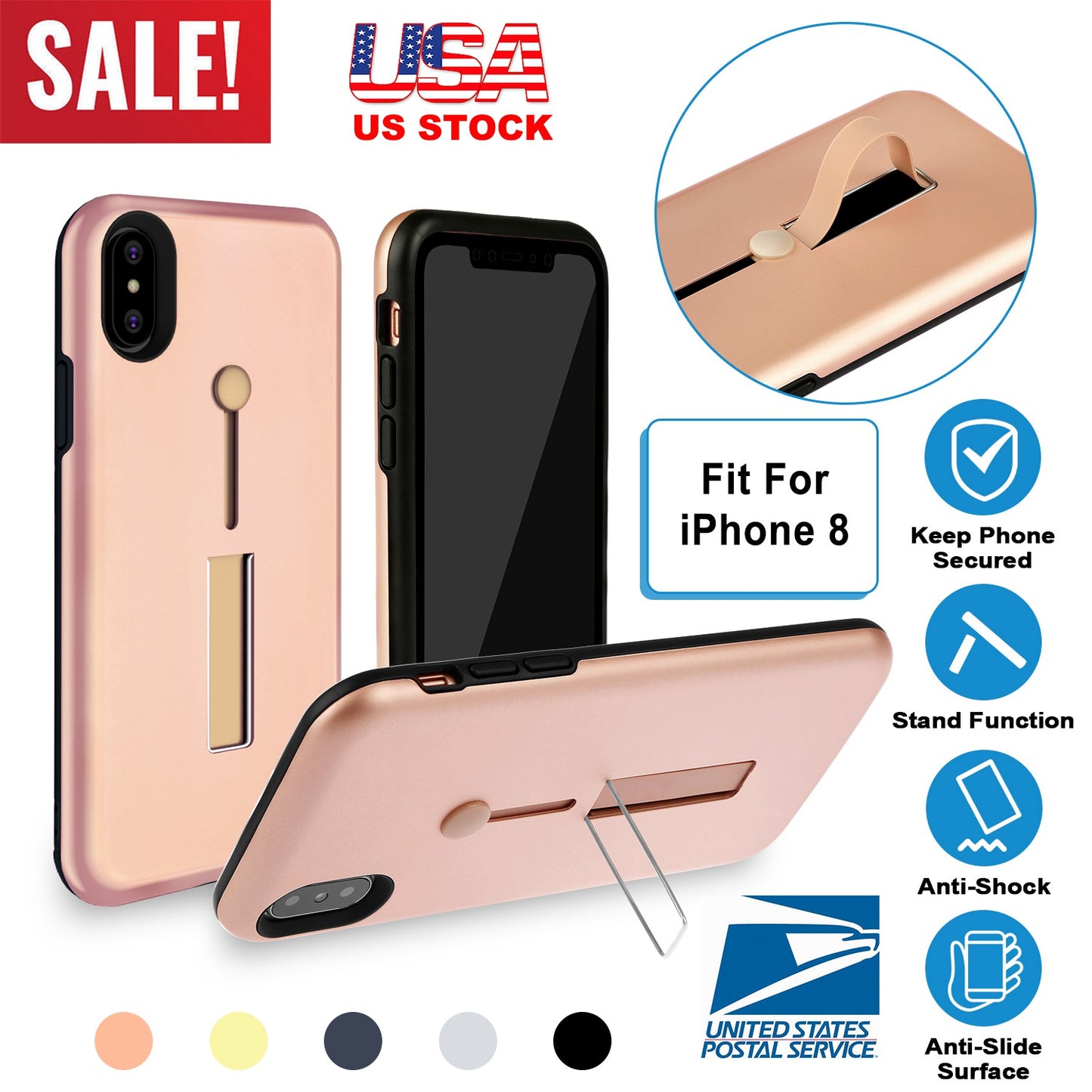 Finger Strap Phone Case for iPhone  8 Drop-prot ection Finger Ring Rugged Phone Case with Kickstand Dual Layer Case