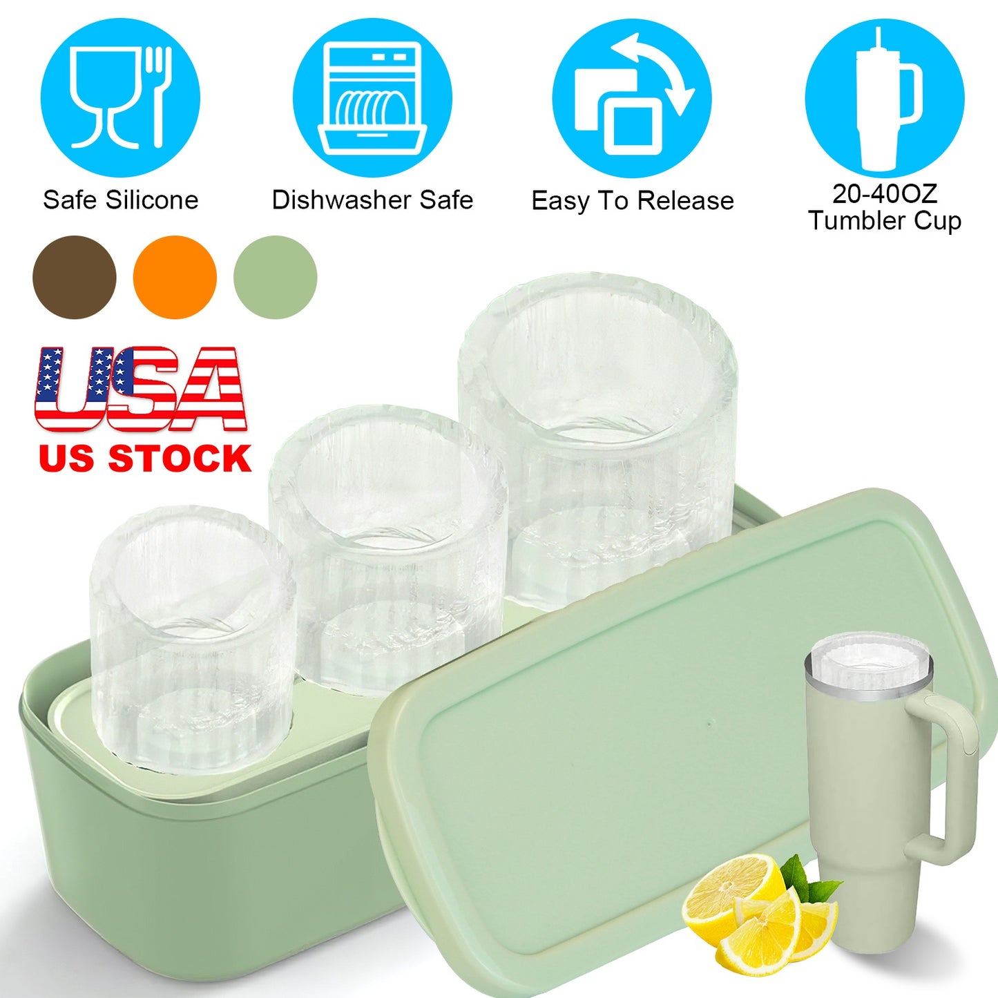 Ice Cube Tray Fit For 20OZ/30OZ/40OZ Stanley Cup Easy Release Silicone Hallow Cylinder Tumbler Ice Cube Mold With Lid And Bin for Iced Juice Whiskey C