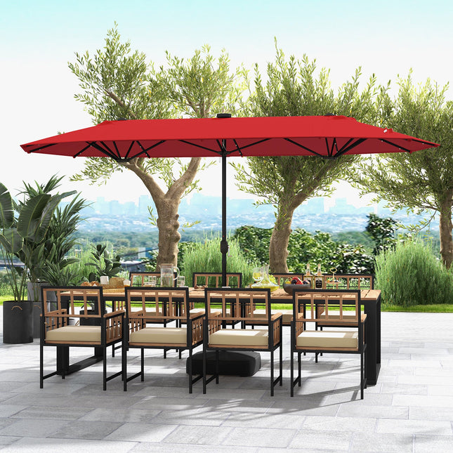 13FT Double-sided Patio Umbrella with Solar Lights for Garden Pool Backyard