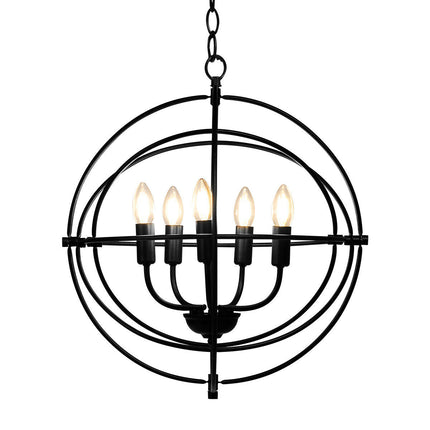 20 Inch 5 Lights Metal Chandelier with Pivoting Interlocking Rings